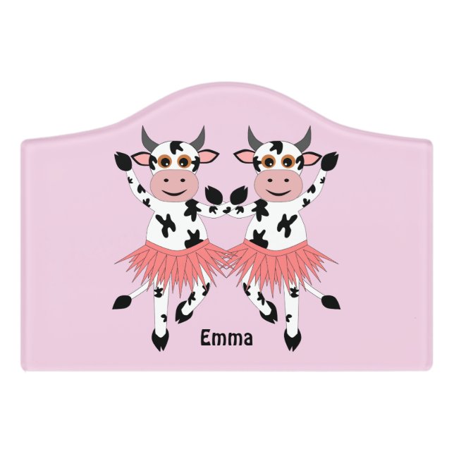 Cute and funny dancing cows   door sign (Small Crest Front)
