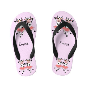 Cute and funny dancing cows kid's flip flops