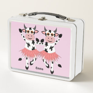 Cute and funny dancing cows metal lunch box