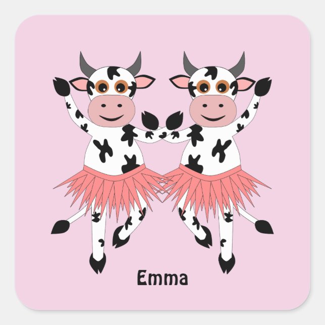 Cute and funny dancing cows   square sticker (Front)
