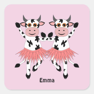 Cute and funny dancing cows square sticker