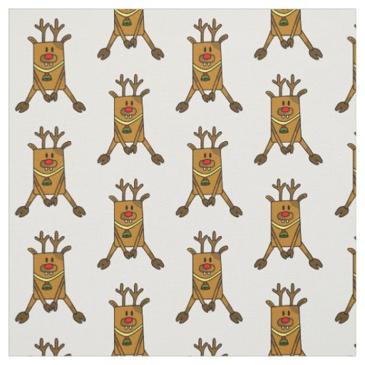 Cute and Funny Deer Drawing Red Nose Christmas Fabric