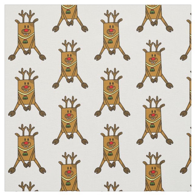 Cute and Funny Deer Drawing Red Nose Christmas Fabric (Swatch)