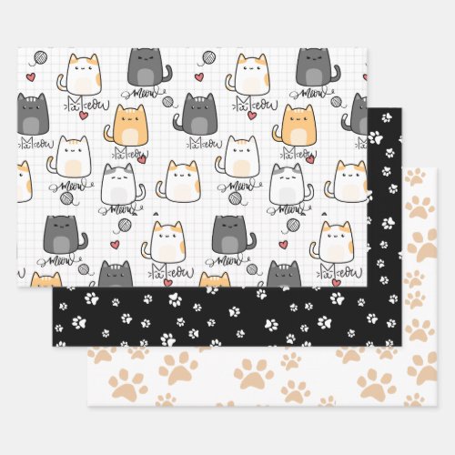 Cute and Funny Doddle Cats Cat Lover Wrapping Paper Sheets