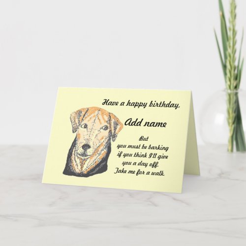 Cute and funny dog birthday card Add name front Card