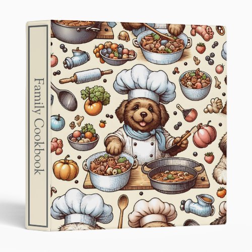 Cute and funny dog chef family recipe cookbook 3 ring binder