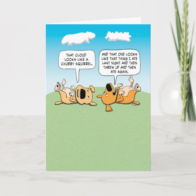 Cute and Funny Dogs Describing Clouds Birthday Card (Front)