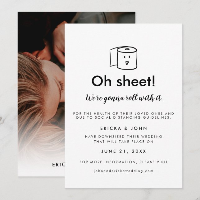 Cute and Funny Downsized Wedding Photo Announcement (Front/Back)