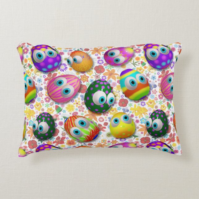 Cute and Funny Easter Eggs Cartoon Accent Pillow (Front)