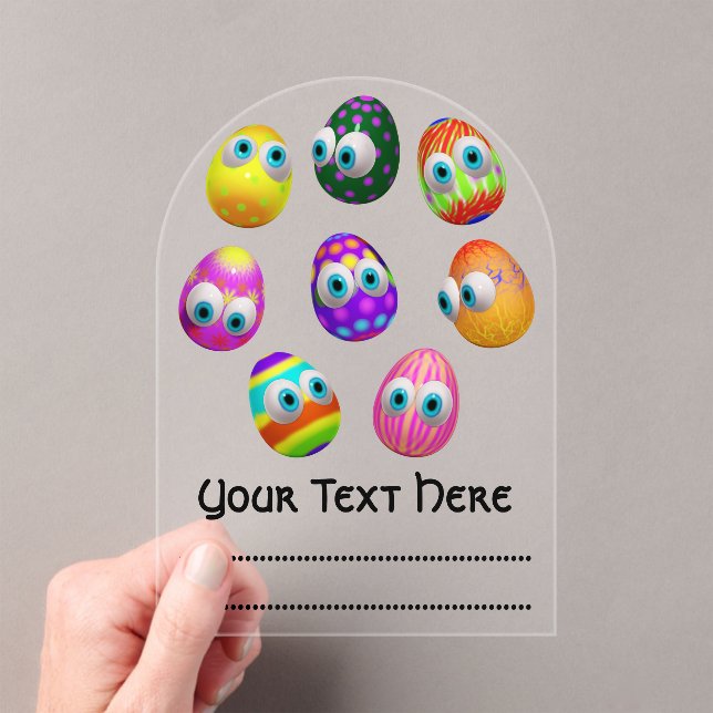 Cute and Funny Easter Eggs Cartoon Acrylic Invitations (Insitu (Handheld))
