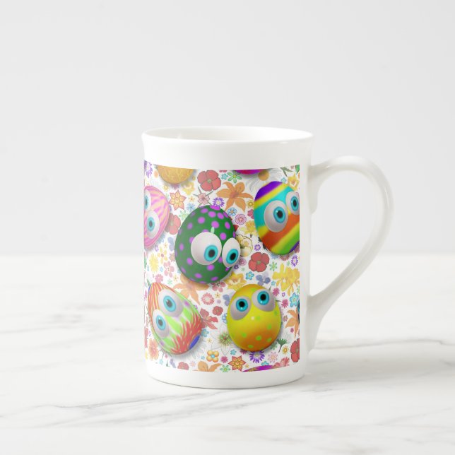 Cute and Funny Easter Eggs Cartoon Bone China Mug (Right)