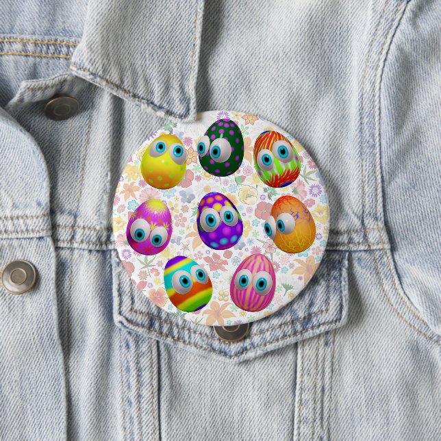 Cute and Funny Easter Eggs Cartoon Button (In Situ)