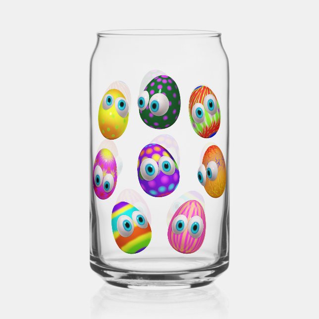 Cute and Funny Easter Eggs Cartoon Can Glass (Front)