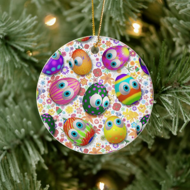 Cute and Funny Easter Eggs Cartoon Ceramic Ornament (Tree)