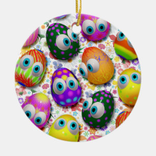 Cute and Funny Easter Eggs Cartoon Ceramic Ornament