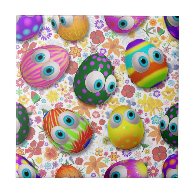 Cute and Funny Easter Eggs Cartoon Ceramic Tile (Front)