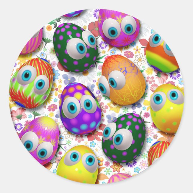 Cute and Funny Easter Eggs Cartoon Classic Round Sticker (Front)