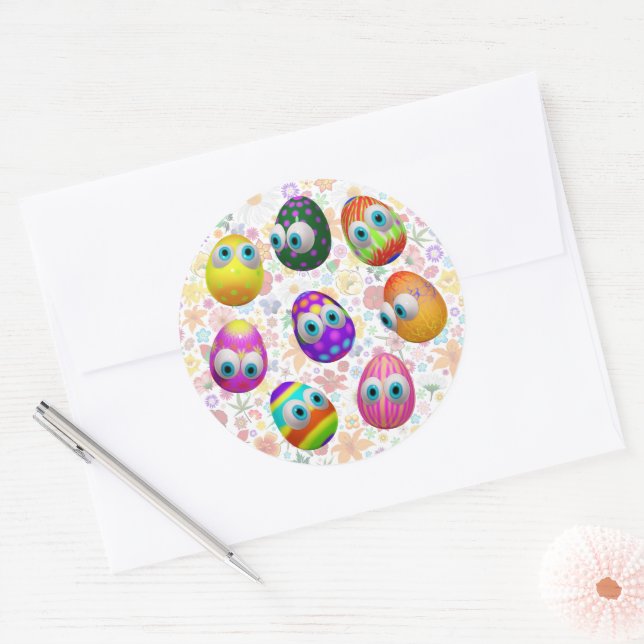 Cute and Funny Easter Eggs Cartoon Classic Round Sticker (Envelope)