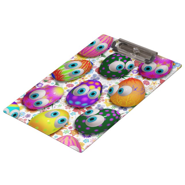 Cute and Funny Easter Eggs Cartoon Clipboard (Angled)