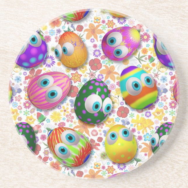 Cute and Funny Easter Eggs Cartoon Coaster (Front)
