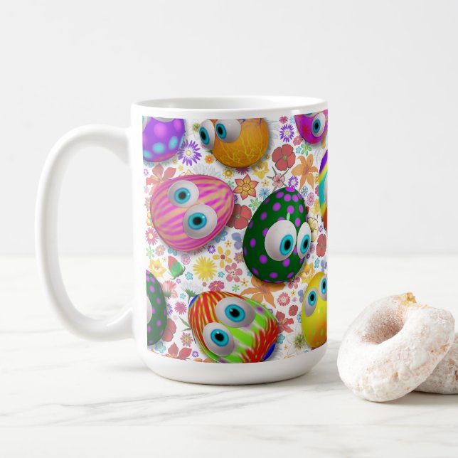 Cute and Funny Easter Eggs Cartoon Coffee Mug (With Donut)