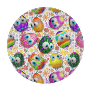 Cute and Funny Easter Eggs Cartoon Cutting Board