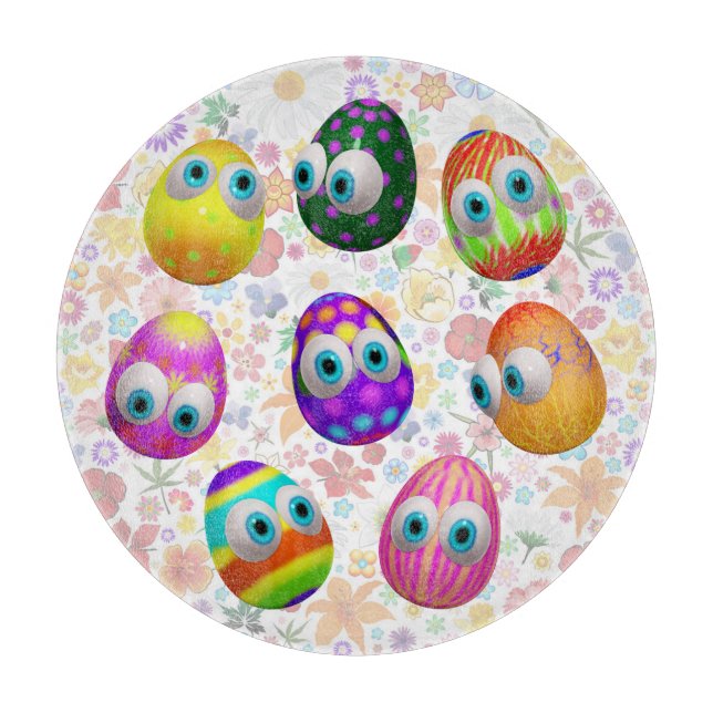 Cute and Funny Easter Eggs Cartoon Cutting Board (Front)