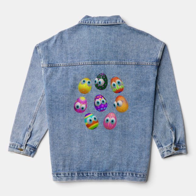 Cute and Funny Easter Eggs Cartoon Denim Jacket (Back)