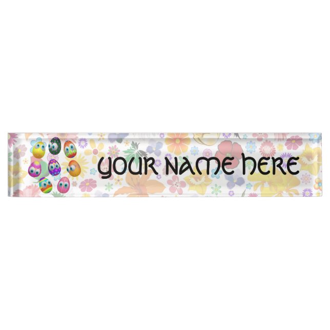 Cute and Funny Easter Eggs Cartoon Desk Name Plate (Front)