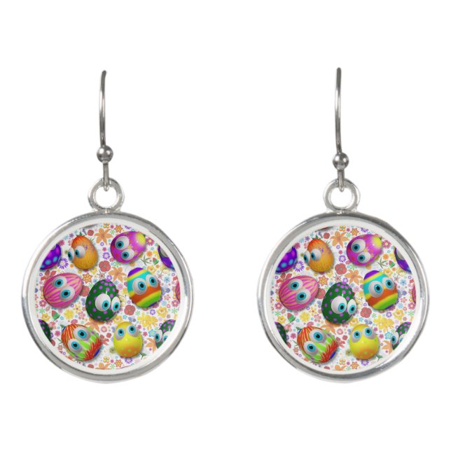 Cute and Funny Easter Eggs Cartoon Earrings (Front)