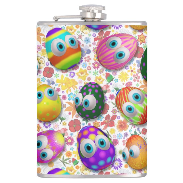 Cute and Funny Easter Eggs Cartoon Flask (Front)