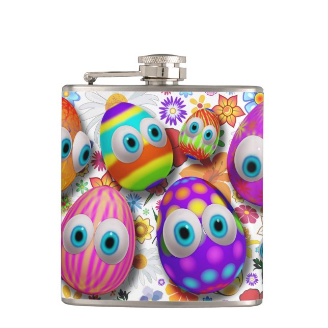 Cute and Funny Easter Eggs Cartoon Flask (Front)
