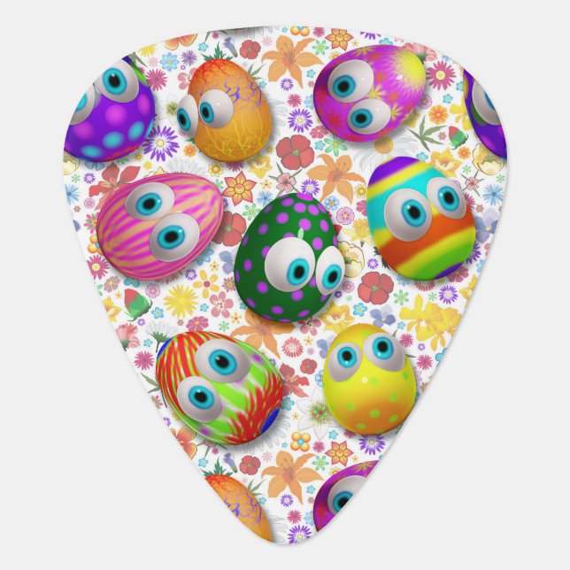 Cute and Funny Easter Eggs Cartoon Guitar Pick (Front)