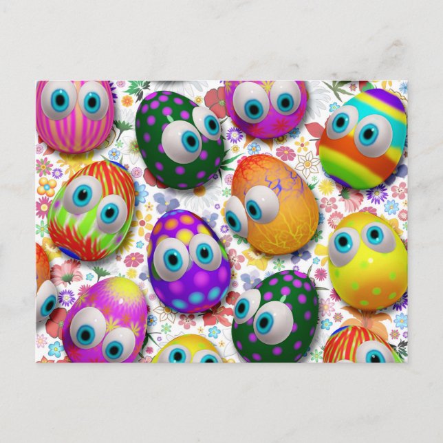 Cute and Funny Easter Eggs Cartoon Holiday Postcard (Front)