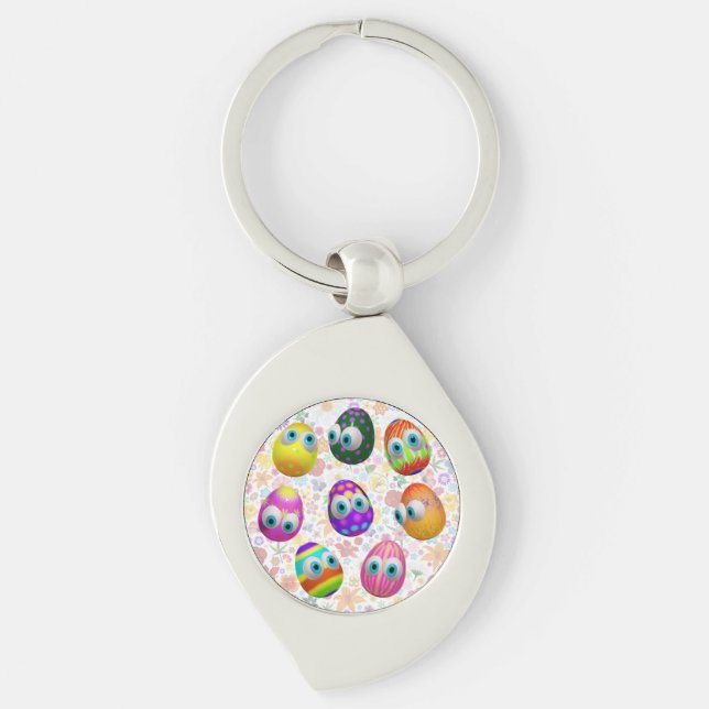 Cute and Funny Easter Eggs Cartoon Keychain (Front)