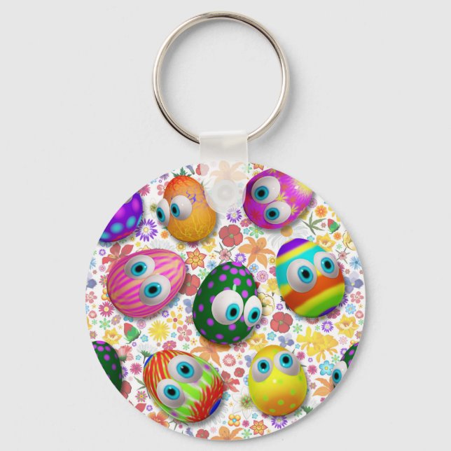 Cute and Funny Easter Eggs Cartoon Keychain (Front)