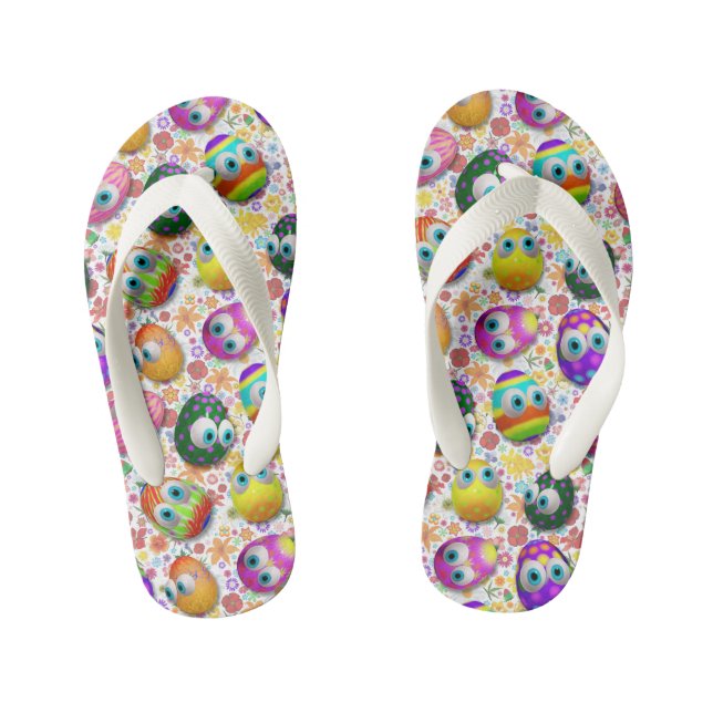 Cute and Funny Easter Eggs Cartoon Kid's Flip Flops (Footbed)