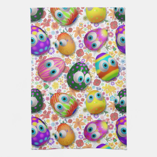 Cute and Funny Easter Eggs Cartoon Kitchen Towel (Vertical)