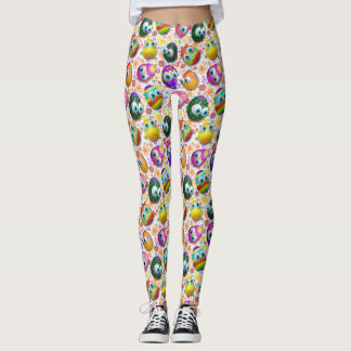 Cute and Funny Easter Eggs Cartoon Leggings