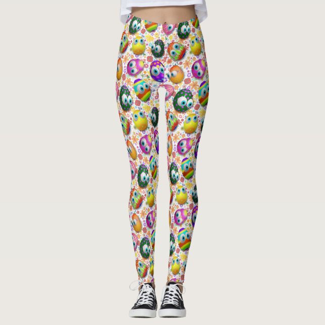 Cute and Funny Easter Eggs Cartoon Leggings (Front)