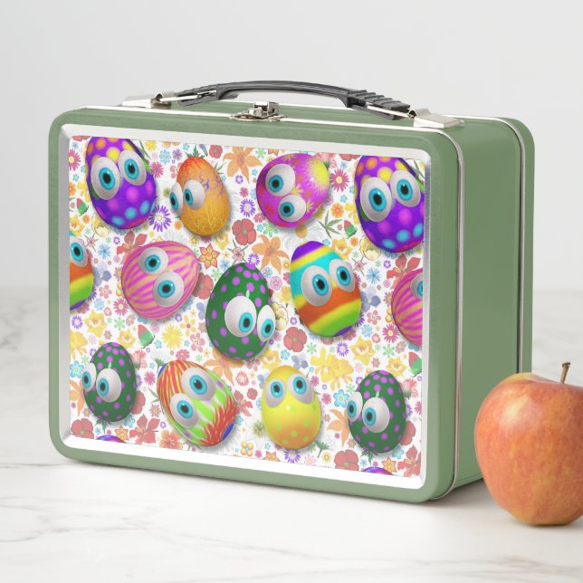 Cute and Funny Easter Eggs Cartoon Metal Lunch Box (In Situ)
