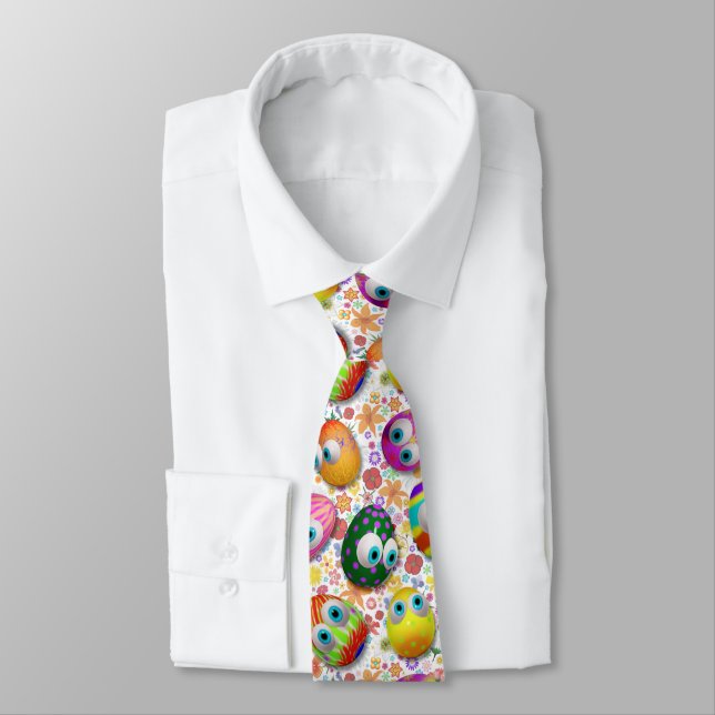 Cute and Funny Easter Eggs Cartoon Neck Tie (Tied)
