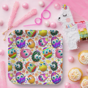 Cute and Funny Easter Eggs Cartoon Paper Plates