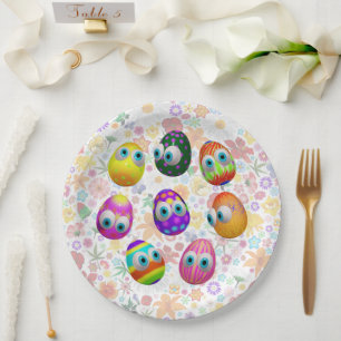 Cute and Funny Easter Eggs Cartoon Paper Plates