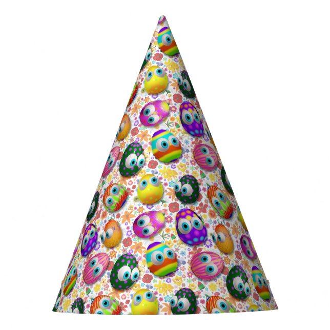 Cute and Funny Easter Eggs Cartoon Party Hat (Front)