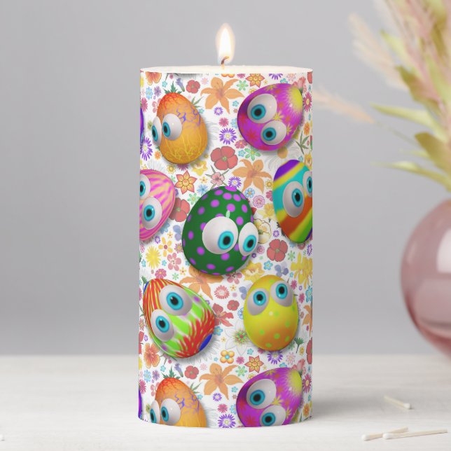 Cute and Funny Easter Eggs Cartoon Pillar Candle (In Situ)