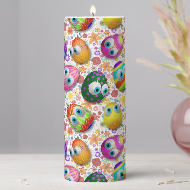 Cute and Funny Easter Eggs Cartoon Pillar Candle (In Situ)