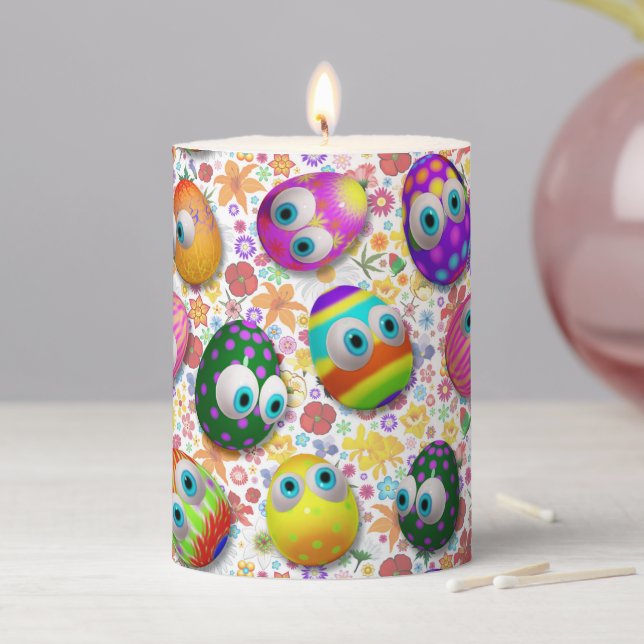 Cute and Funny Easter Eggs Cartoon Pillar Candle (In Situ)