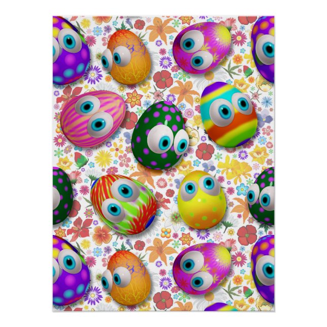 Cute and Funny Easter Eggs Cartoon Poster (Front)