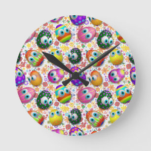 Cute and Funny Easter Eggs Cartoon Round Clock